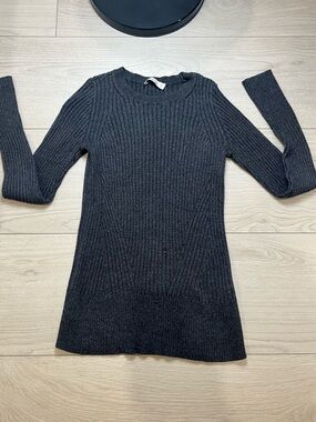 Abecrombie & Fitch Sweater Women Form Fitting Y2K Medium Gray Ribbed Long Sleeve